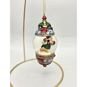 Kirkland Signature Christmas Glass Water Globe Ornament Penguin Skating 4.5" EUC